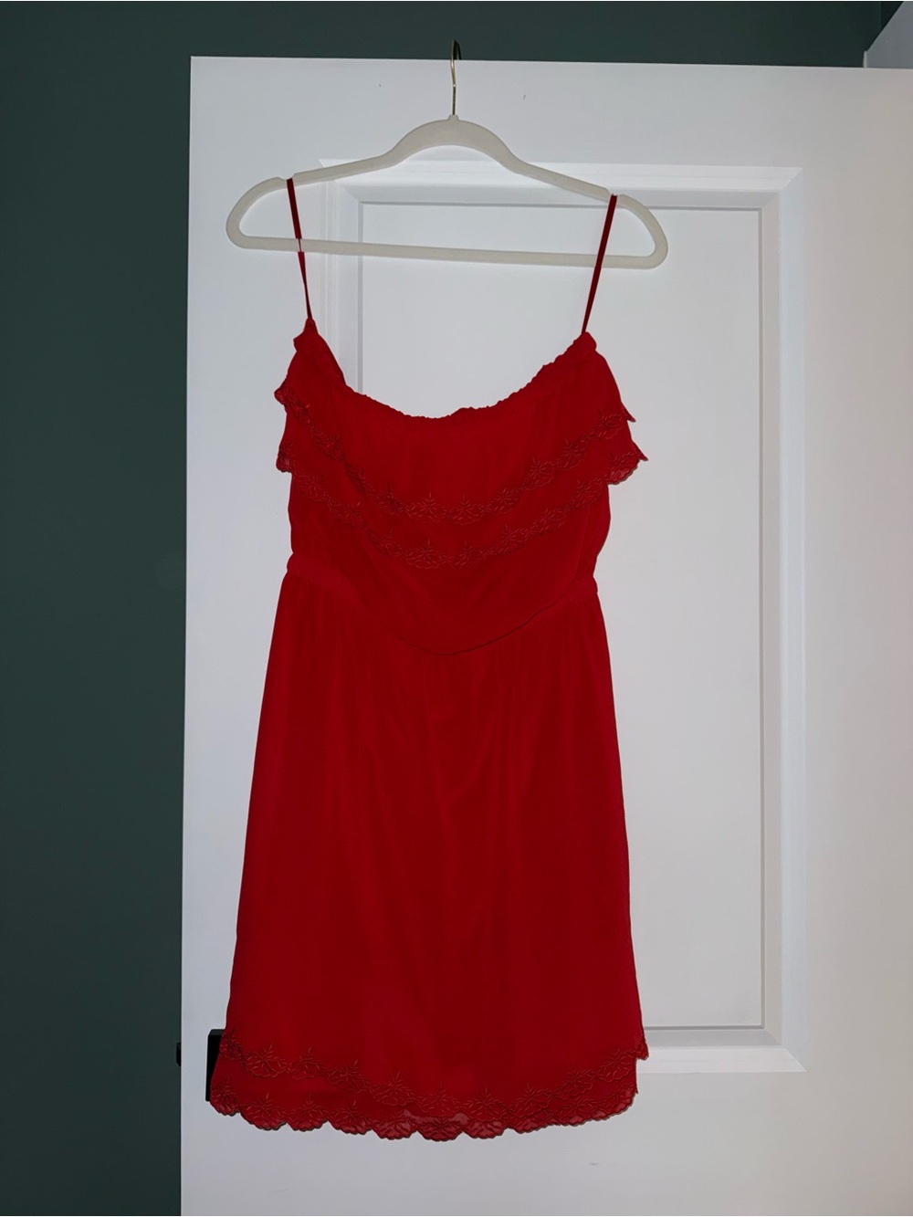 RW&CO. Red Strapless Ruffle Dress
